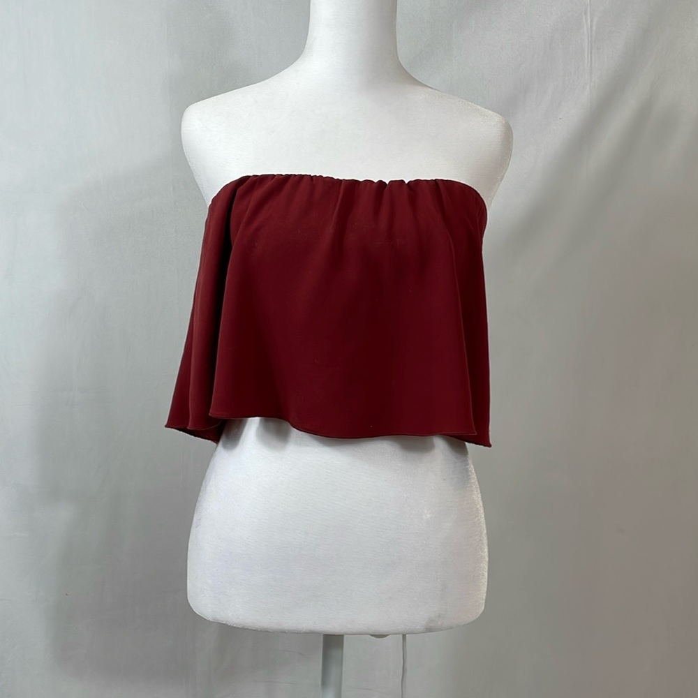 Wilfred Strapless Cropped Top S Flowy Tiered Layer Over Ruched Layer EUC